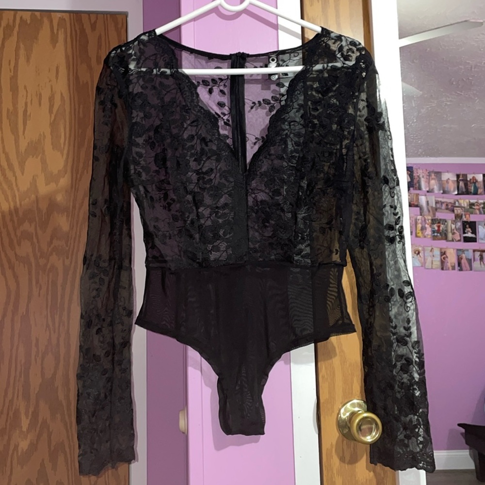 Sheer black floral mesh bodysuit